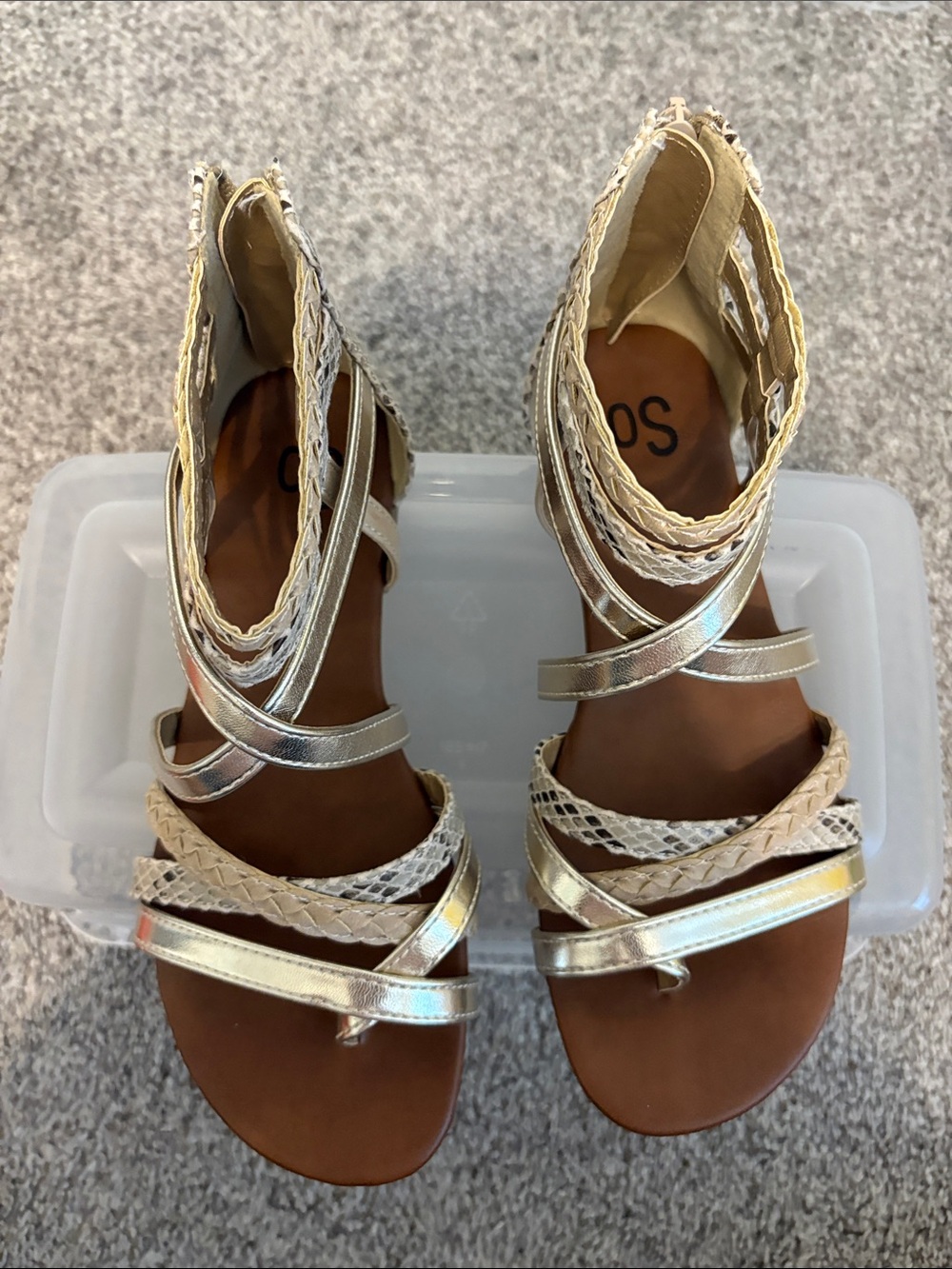 SO Metallic Gold Braided Lace-Up Sandals